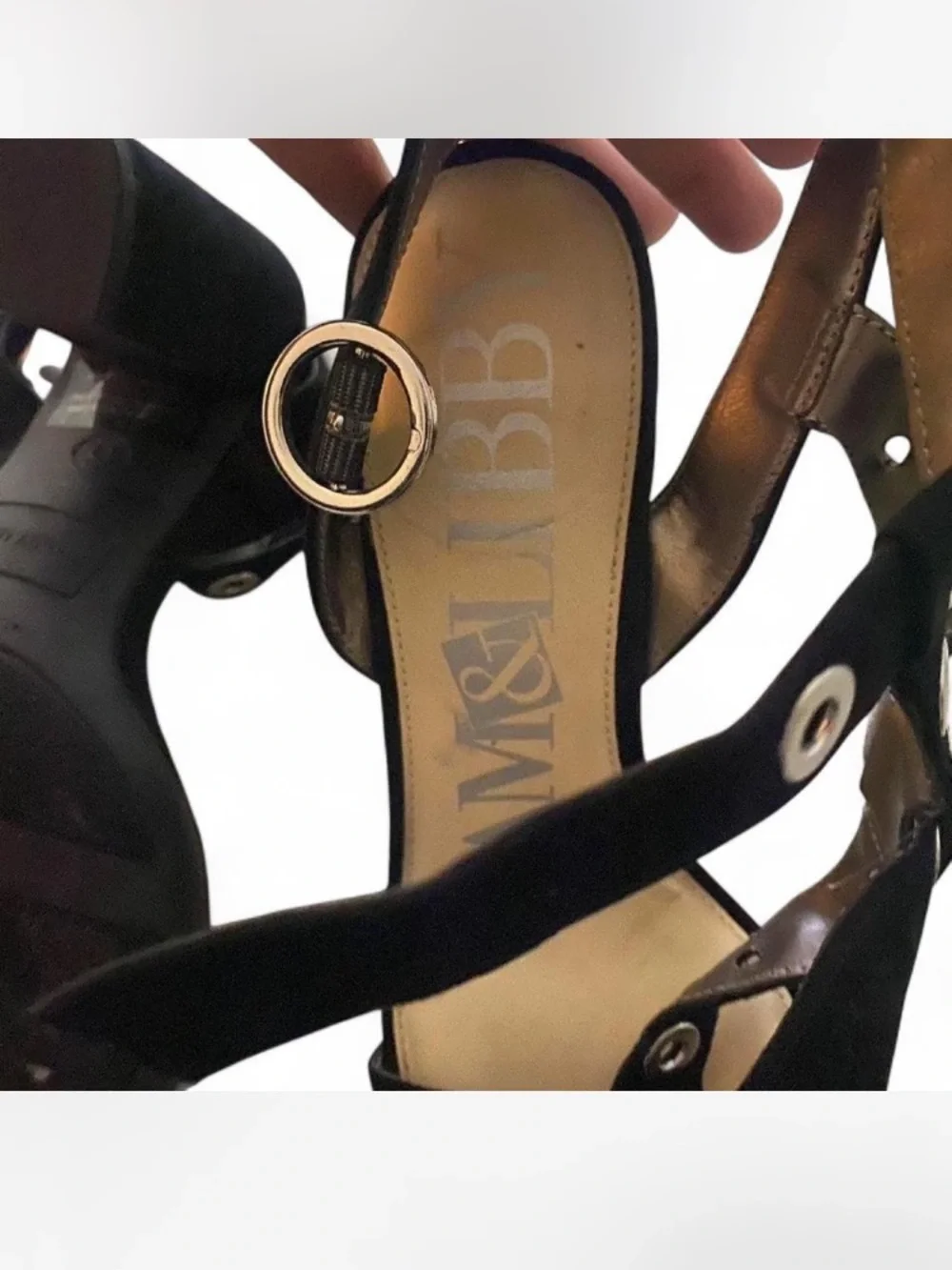 Women's Black Grommet Strap Heeled Sandals